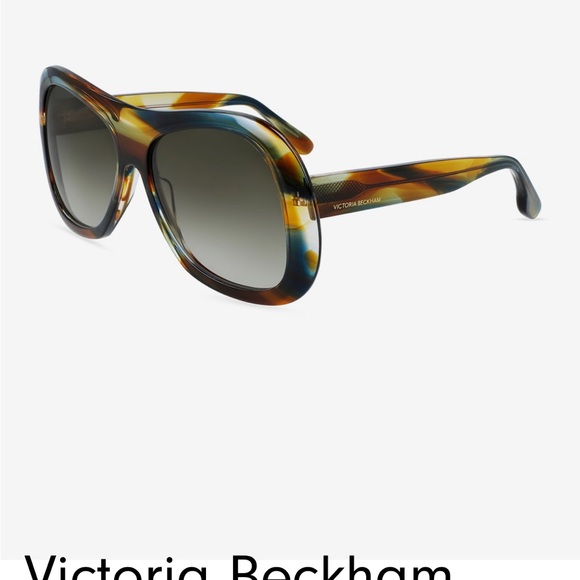 VICTORIA BECKHAM | Striped Khaki Geometric Square Acetate Sunglasses - Picture 9 of 13